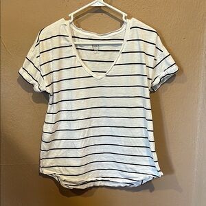 Maurices White and Black Cuffed Sleeve Relaxed T-Shirt